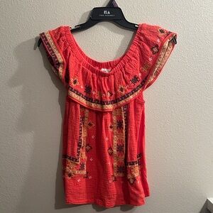 Easel Red Embroidered Blouse